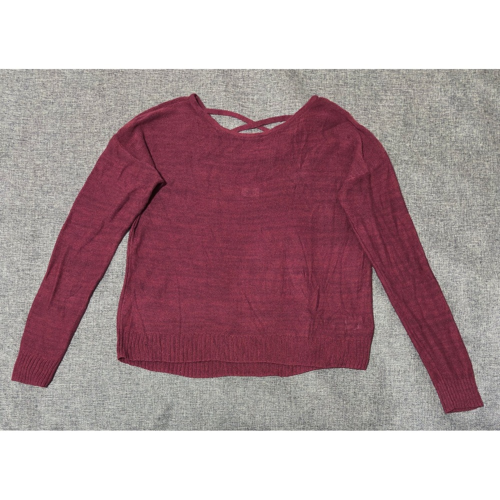 SO Women XL Sweater Burgundy Long Sleeve Strappy Back V-Neck